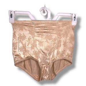 Vintage XL Cupid Brand Control Brief Light Beige Satin Floral Print Retro Pinup